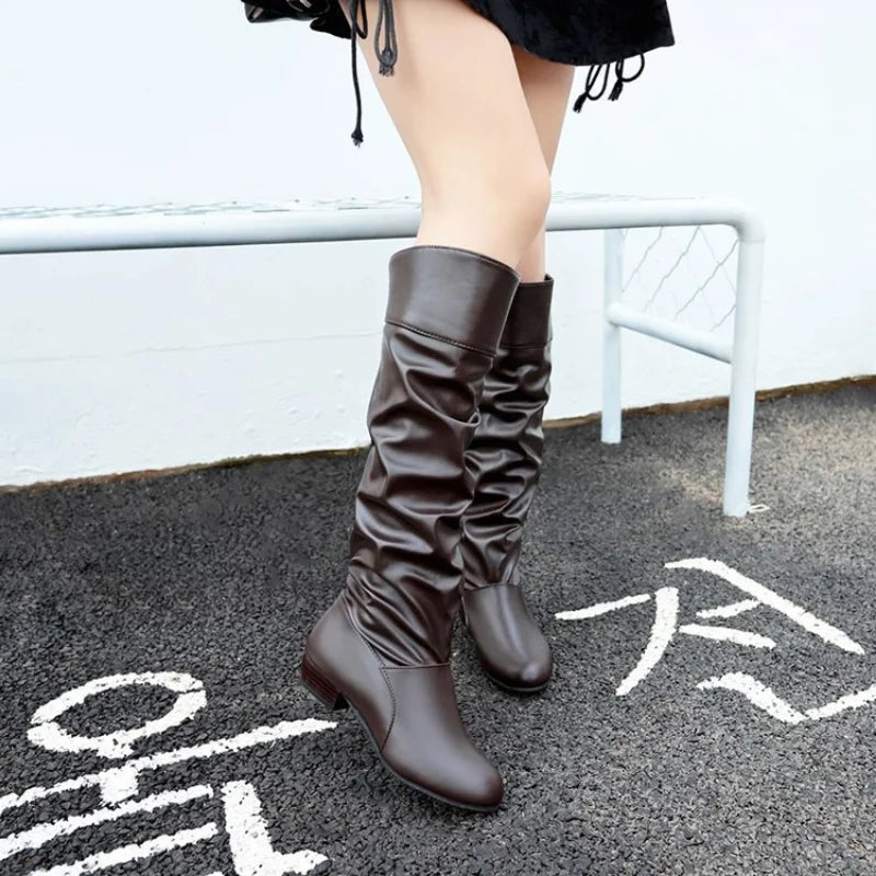 Bottes en cuir au genou pour femmes, talon haut