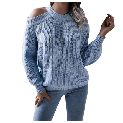 Pull ample en tricot pour femme, épaules dénudées