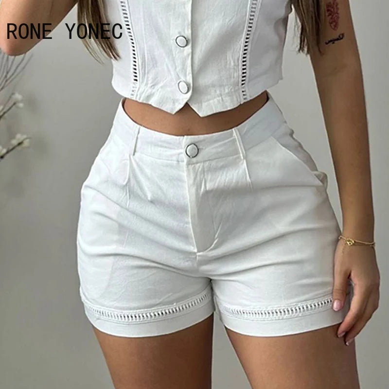 Ensemble short cargo uni sans manches à boutons décoratifs pour femmes