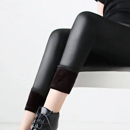 Legging taille haute en similicuir pour femme,