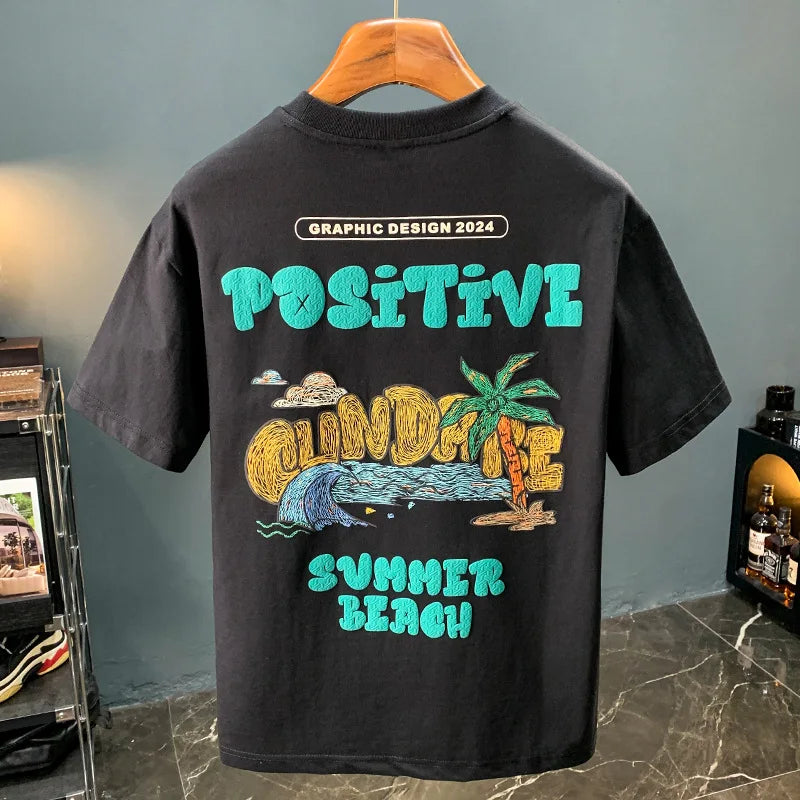 T-shirt à col rond imprimé dessin animé pour hommes