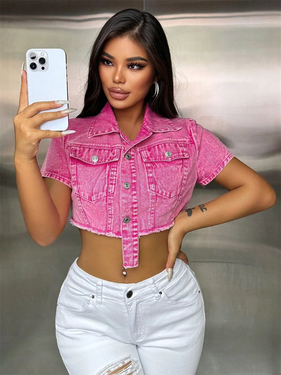 Veste en jean à manches courtes pour femmes