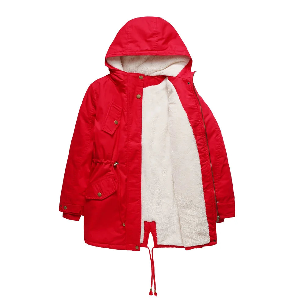 Vestes épaisses pour femme, parka à capuche avec fermeture éclair, manteaux polaires solides, chauds