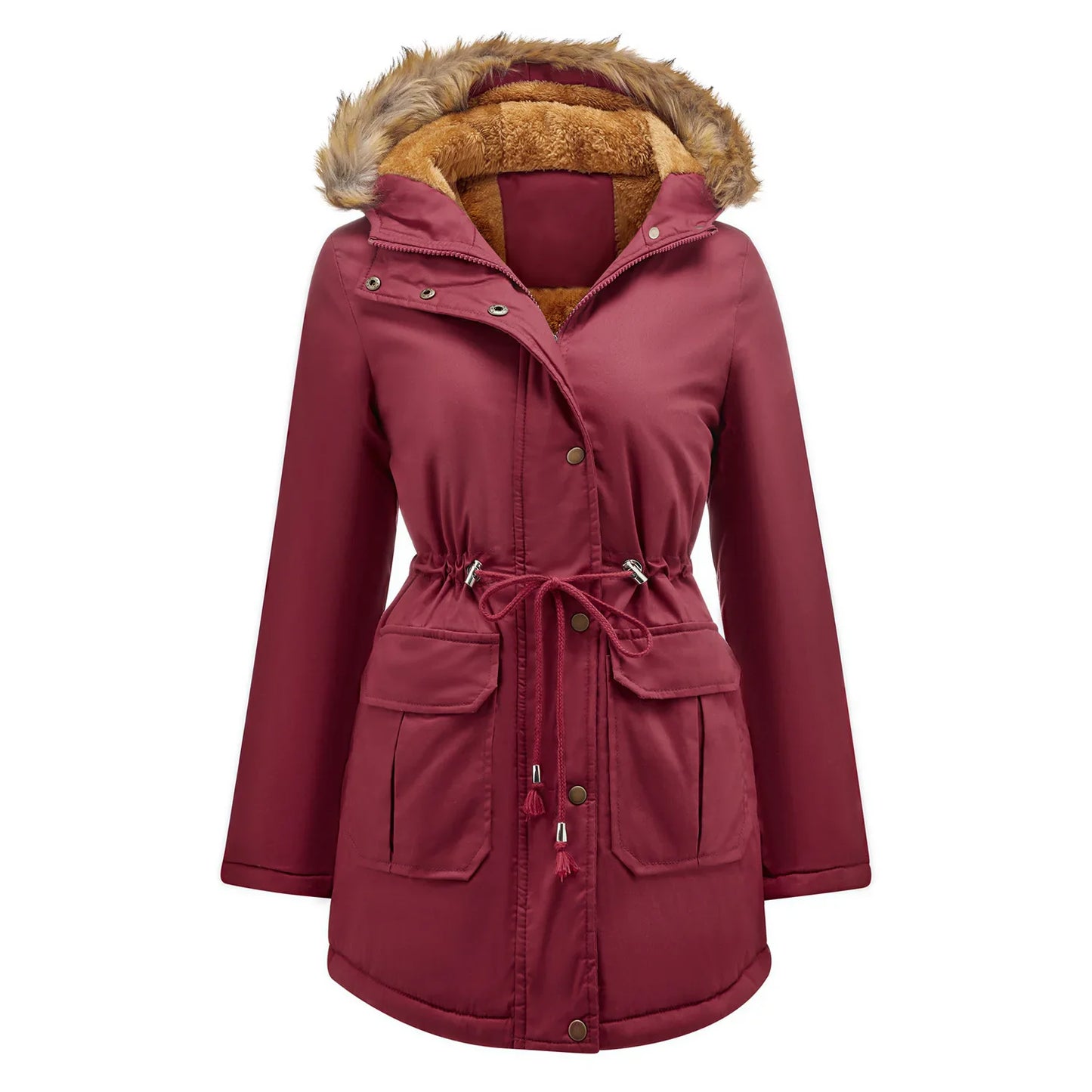 Vestes pour femmes Parkas mode femme vêtements longs manteaux doublure en laine à capuche mince avec col en fourrure