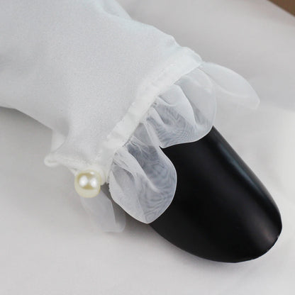 Gants de Poignet Courts en Satin et Tulle Blanc pour Femme