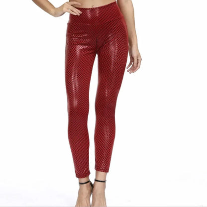 Legging en cuir PU taille haute pour femme,