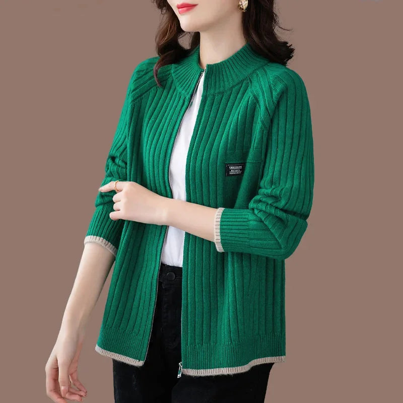 Pull tricoté avec fermeture éclair pour femme,