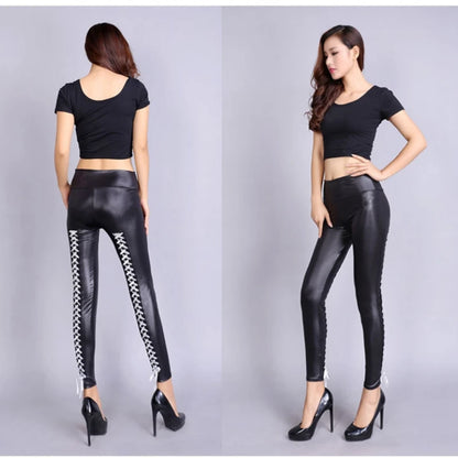 Pantalon en cuir sexy en dentelle pour femme, leggings en PVC