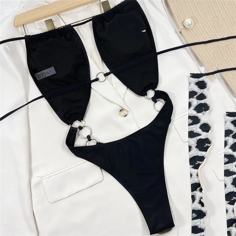 Maillot de bain une pièce noir, sexy, dos nu  pour femmes