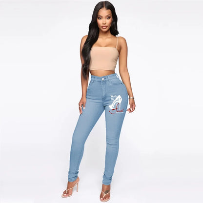 Jean imprimé taille moyenne pour femme