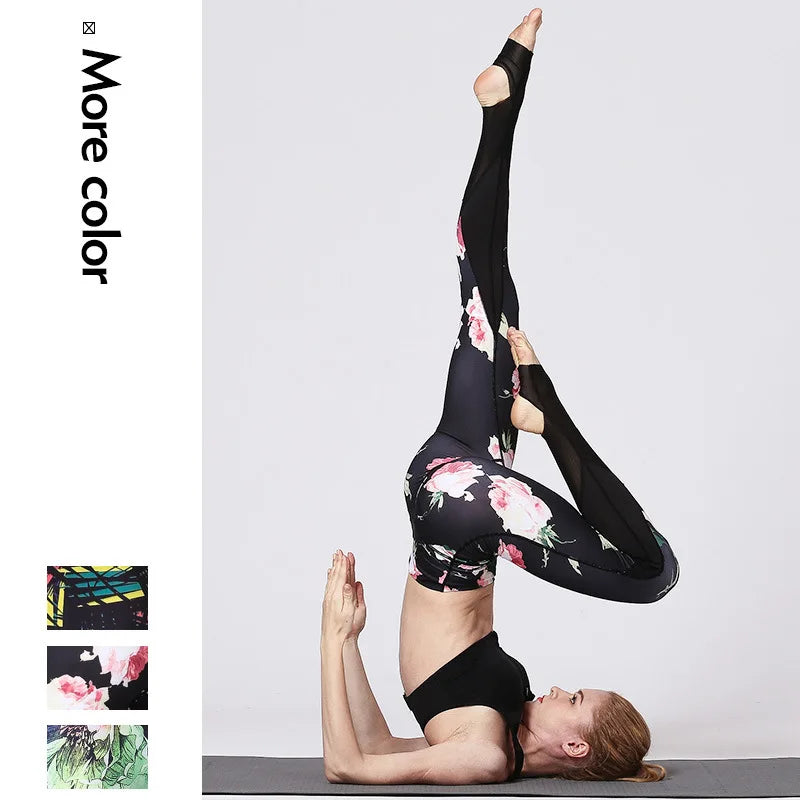 Leggings de sport à fleurs taille haute pour femme