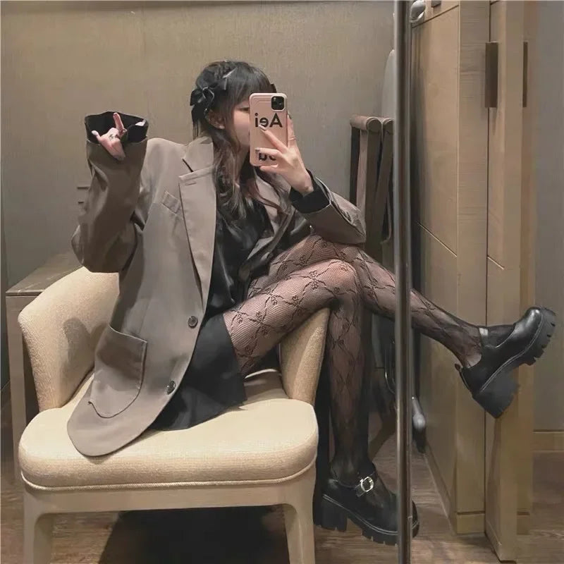 Bas résille gothiques collants noirs pour femmes