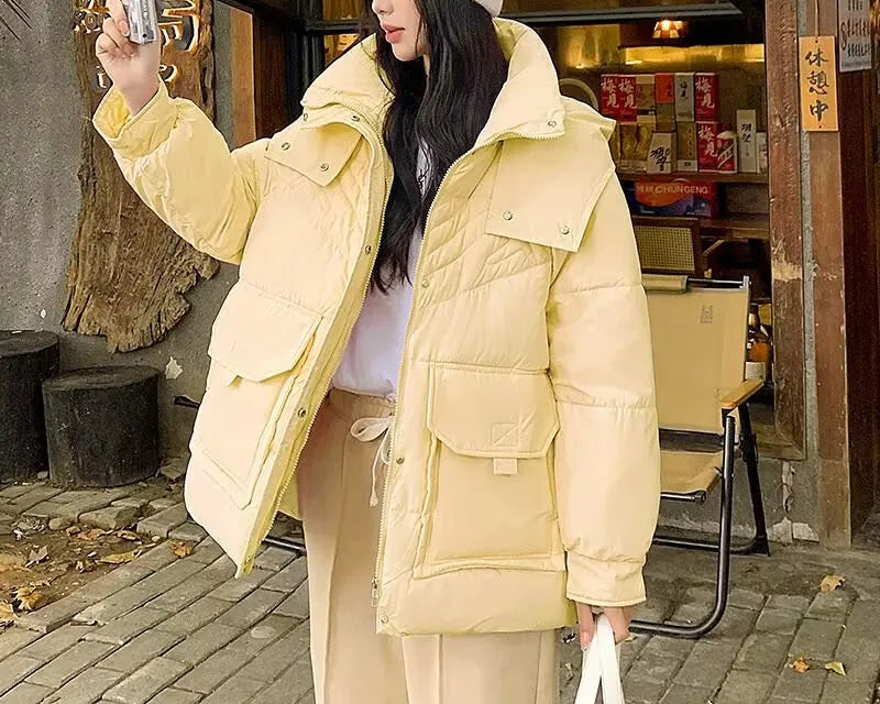 Manteau coréenne à capuche en coton rembourré pour femme
