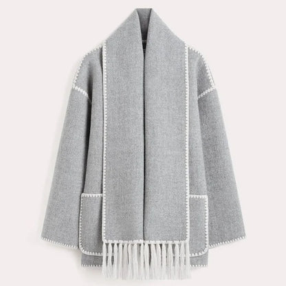 Manteau écharpe décontracté pour femme, manches longues, simple boutonnage