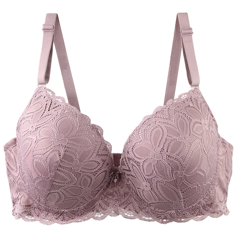 Soutien-gorge push-up sexy en dentelle florale avec armatures et nœud rembourré pour femmes