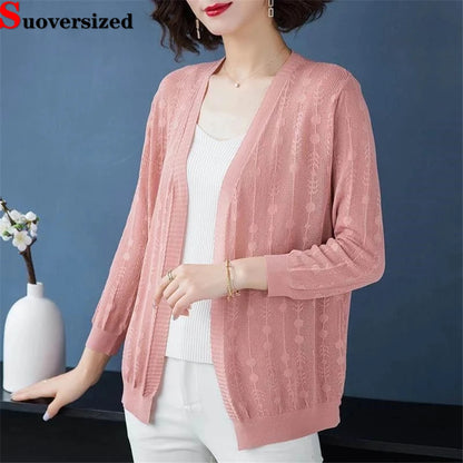 Cardigan tricoté multicolore surdimensionné à manches longues pour femmes