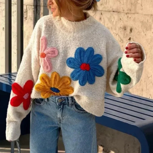 Pull à fleurs au crochet pour femme