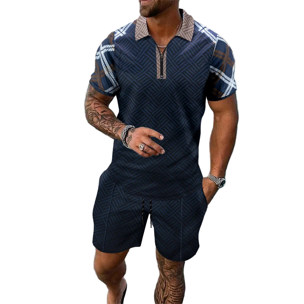 Ensemble deux pièces haut décontracté à manches courtes et short à cordon de serrage pour hommes