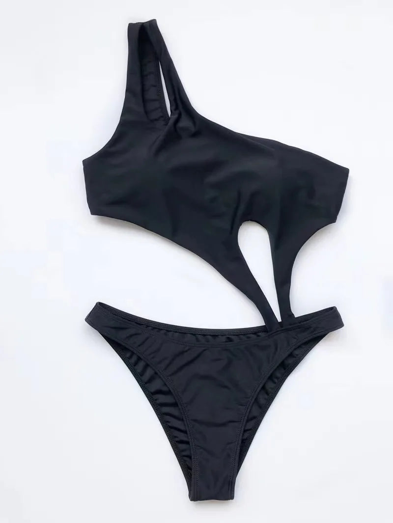 Maillot de bain une pièce à une épaule dénudée pour femme,