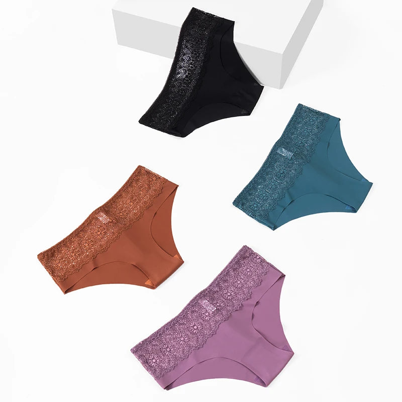 Culotte en dentelle pour femmes, sous-vêtements à fleurs douces, slip confortable en Satin de soie