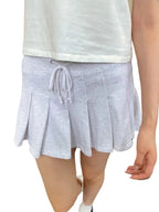 Mini jupe plissée grise avec cordon de serrage pour femmes