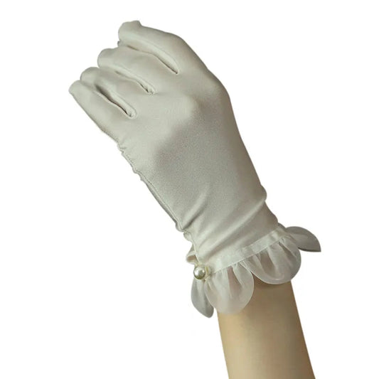 Gants de poignet courts en satin et tulle blanc pour femmes