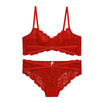 Ensemble de Lingerie Sexy en dentelle française brodée, ensemble de sous-vêtements pour femmes, Bralette fine Push Up, soutien-gorge et culotte en V profond