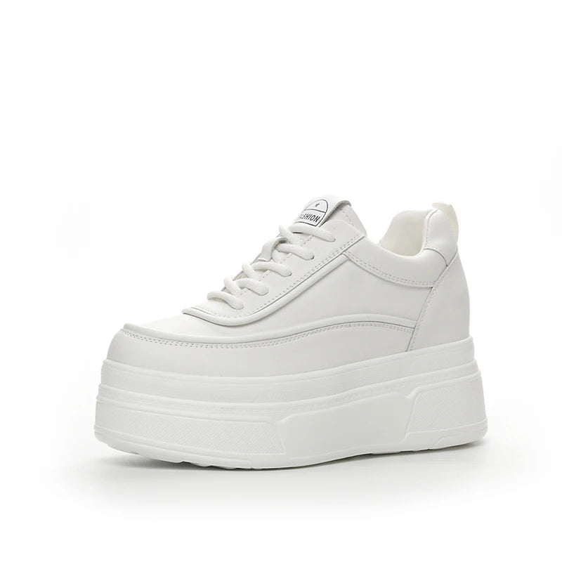 Baskets à plateforme en cuir véritable pour femmes