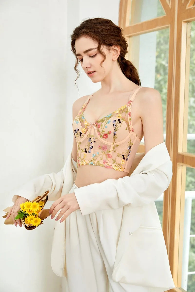 Soutien-gorge brodé à volants en dentelle pour femmes