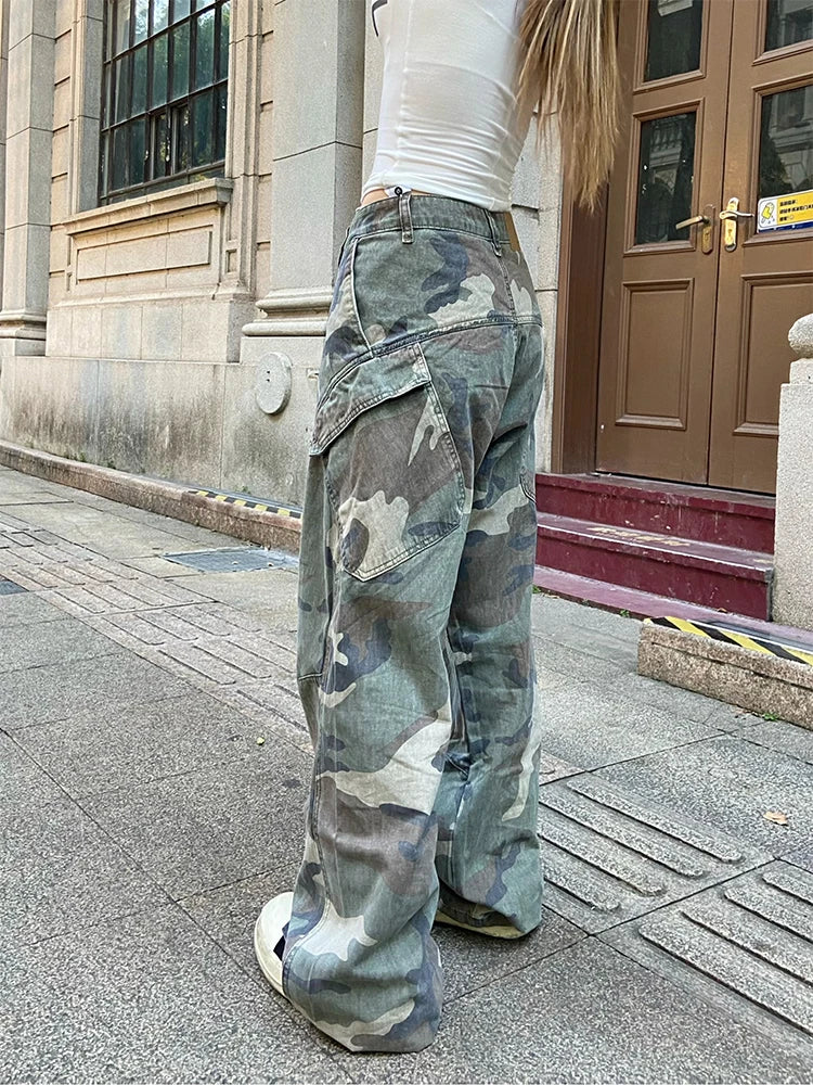 Pantalon cargo camouflage baggy Y2k pour femme