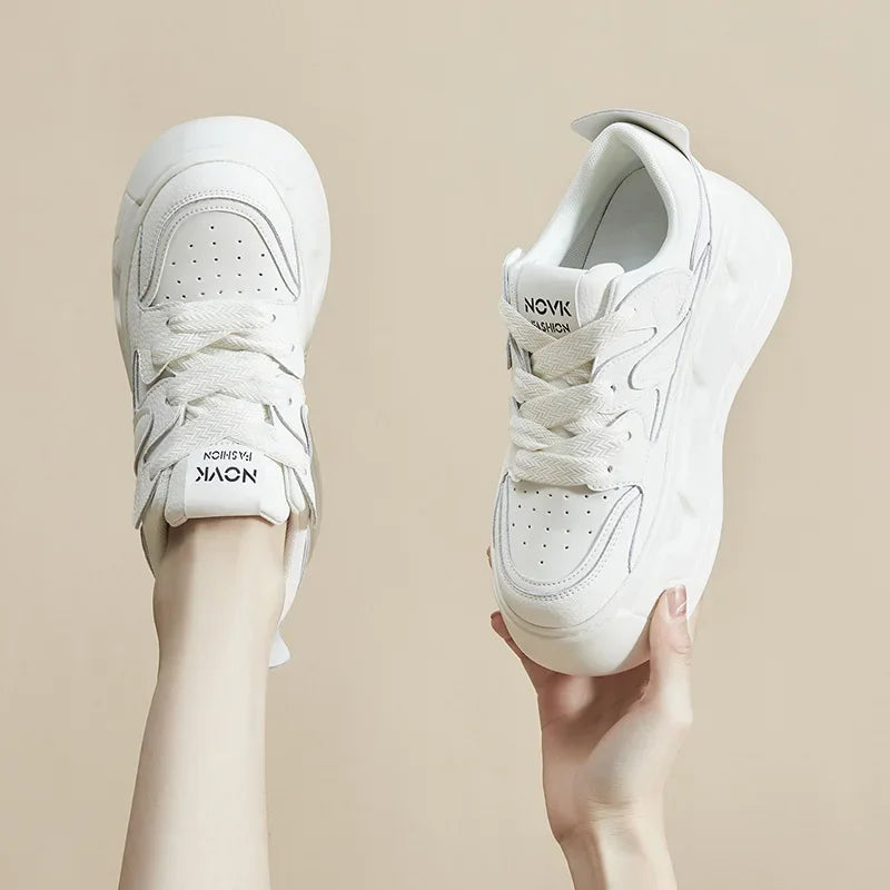 Baskets compensées en cuir de vache véritable pour femme