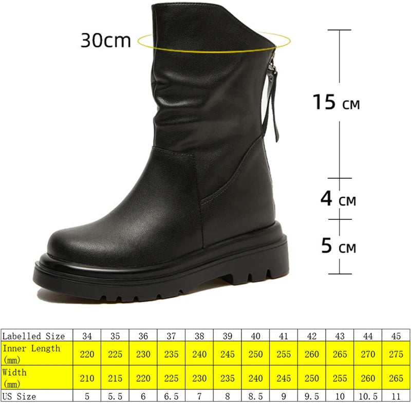 Bottines compensés  9cm en cuir véritable pour femme, bottes à plateforme zippée