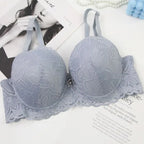 Soutien-gorge push-up sexy en dentelle florale avec armatures et nœud rembourré pour femmes