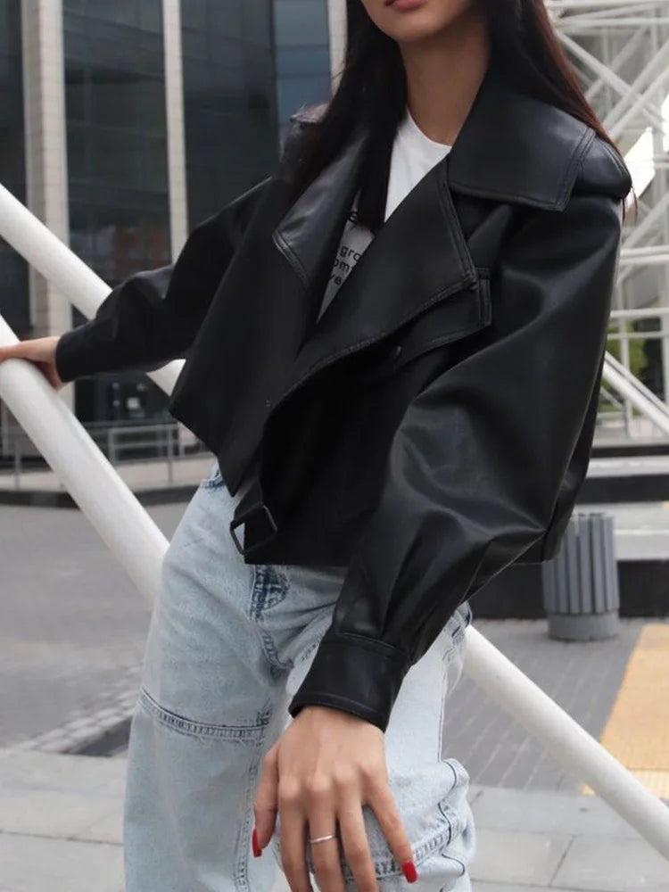 Veste courte en pu faux cuir pour femmes