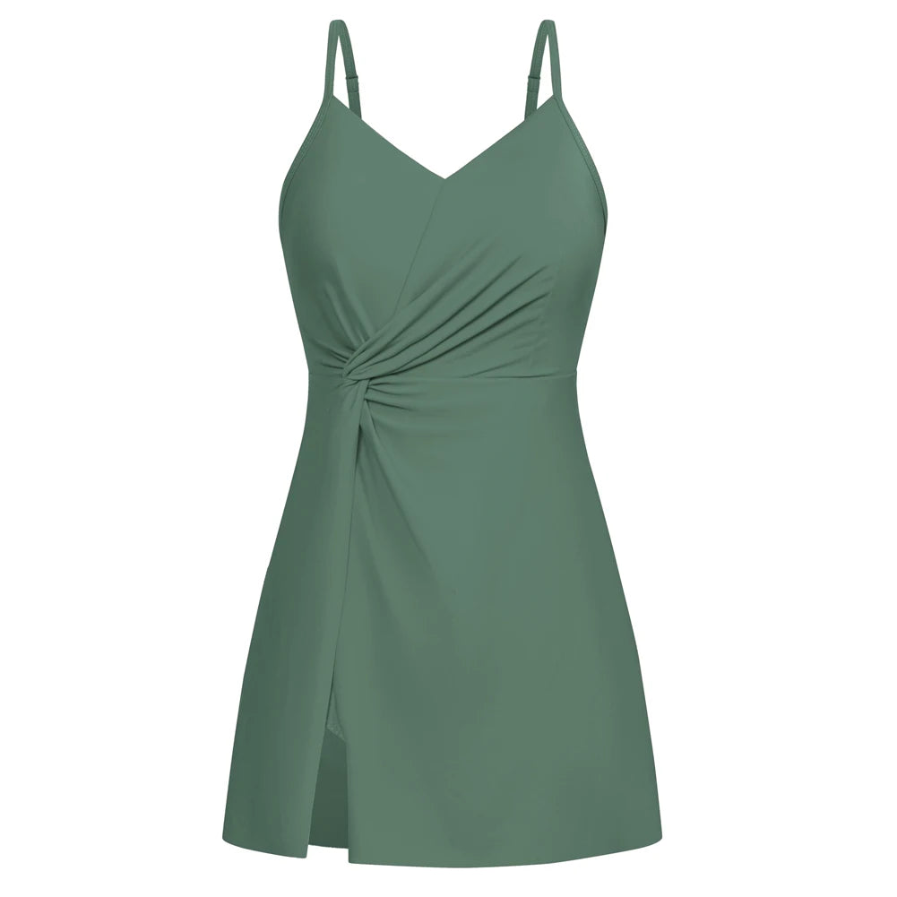 Maillot de bain fendu sur le devant, avec slip intégré, col en V, rembourré pour femmes