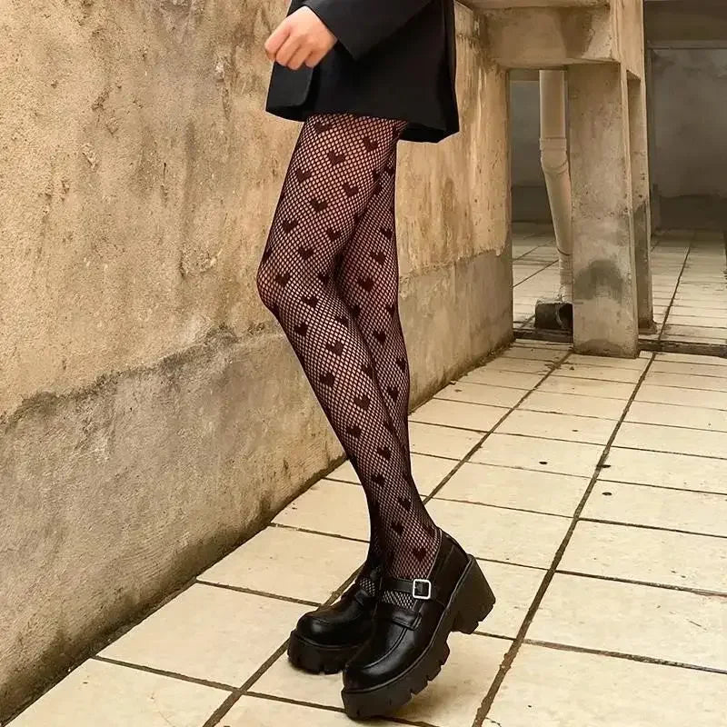 Bas résille gothiques collants noirs pour femmes