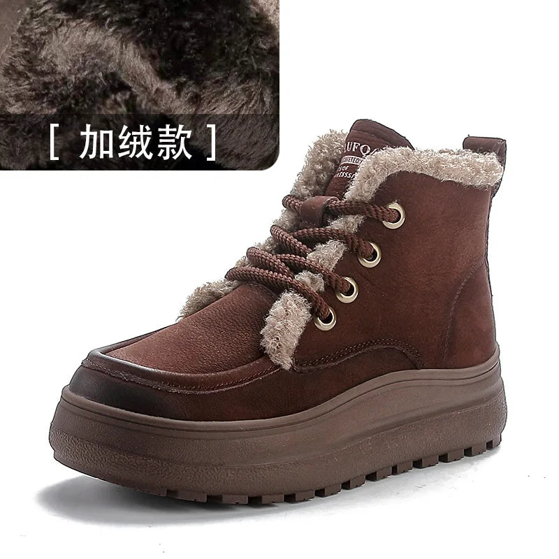 Bottines  en cuir véritable pour femme épaisses en peluche en daim de vache 5cm