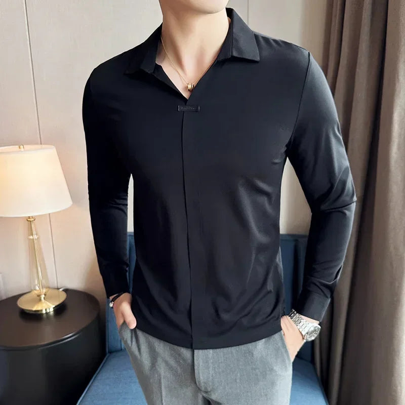 T-shirt à manches longues et col en v pour hommes