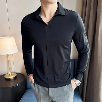 T-shirt à manches longues et col en v pour hommes