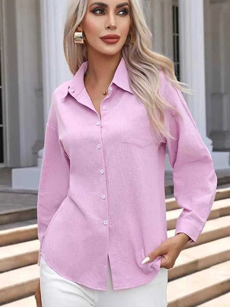 Chemise boutonnée en coton pour femme à manches longues