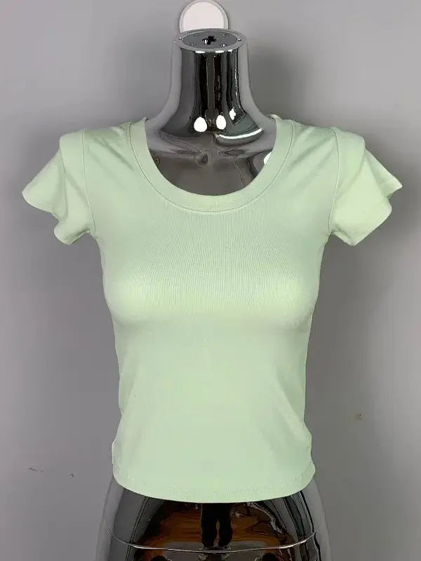 T-shirt manches courtes col rond pour femme, slim et résistant, en coton, décontracté