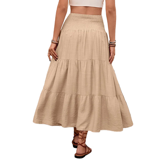 Jupe avec nœud avant taille élastique ourlet à volants pour femmes