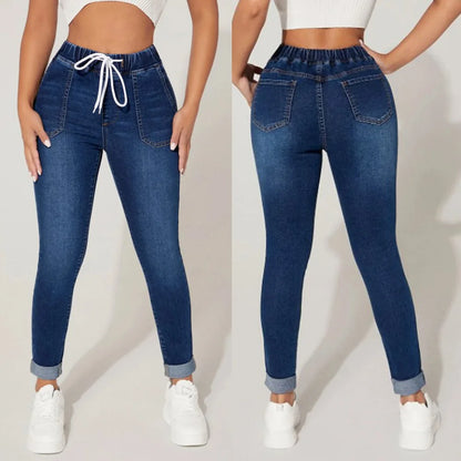 Jeans skinny taille haute pour femmes mode taille élastique à lacets Slim