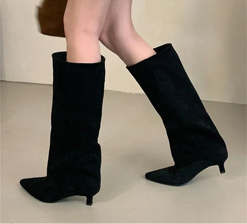 Bottes tendance à talons bas bout pointu pour femmes
