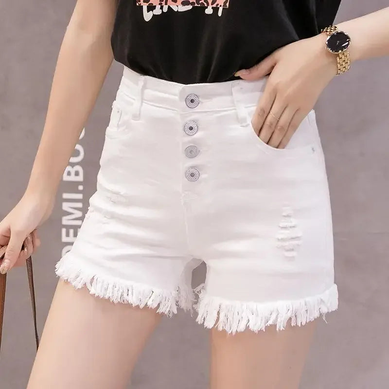 Short en jean taille haute blanc esthétique et confortable pour femme