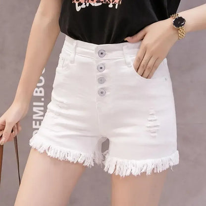 Short en jean taille haute blanc esthétique et confortable pour femme