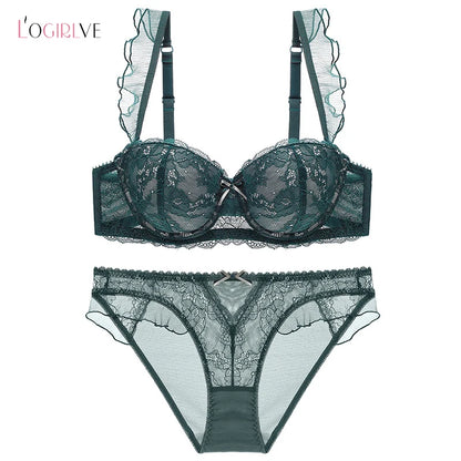 Soutien-gorge Sexy dentelle broderie Lingerie vert brassière profonde V Push Up