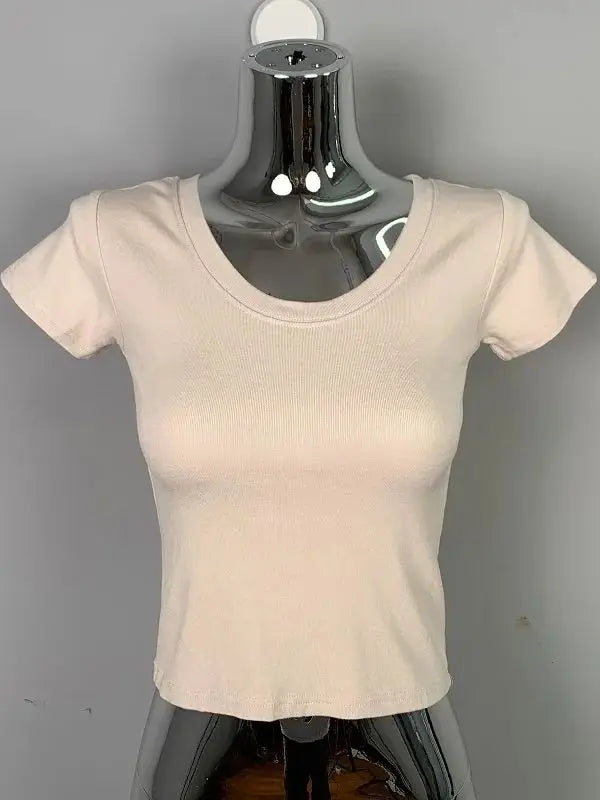 T-shirt manches courtes col rond pour femme, slim et résistant, en coton, décontracté