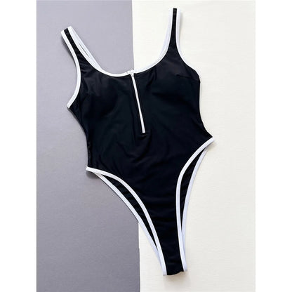 Maillot de bain une pièce sexy à coupe haute avec fermeture éclair pour femme