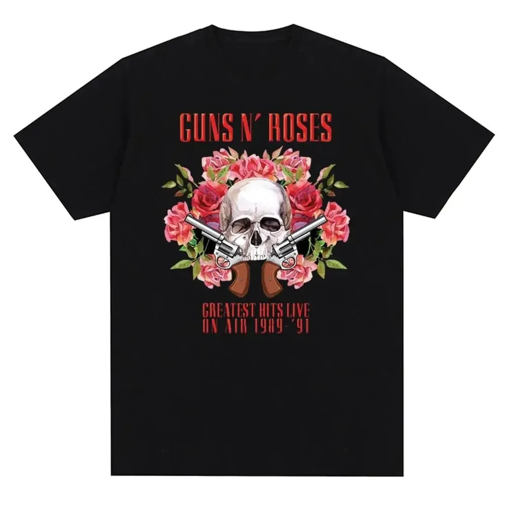 T-shirt noir femmes GUN N ROSES imprimé coton T-shirt à manches courtes